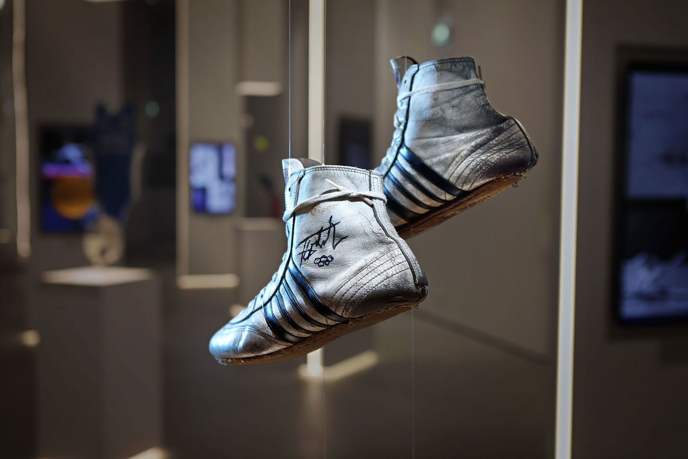 Historic athletic shoe on display